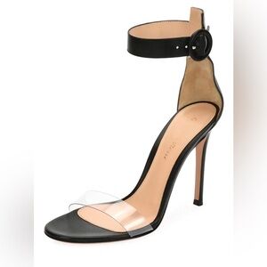 Gianvito Rossi Portofino Illusion d'Orsay Sandals 38.5 8.5 Black Leather PVC
